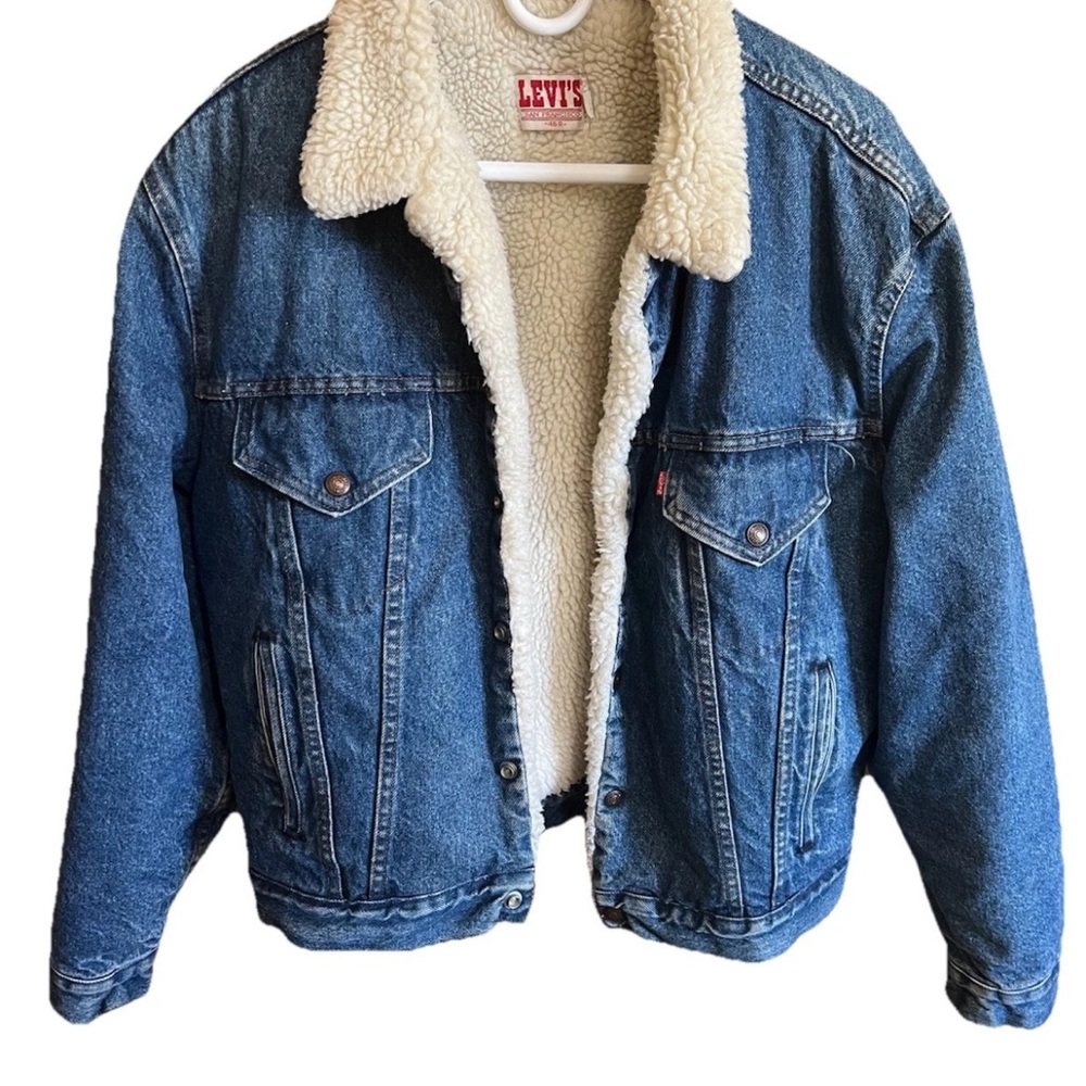 Levi’s Sherpa Trucker Jacket Men’s XL Blue Denim 70608 Heavy Lined Vintage